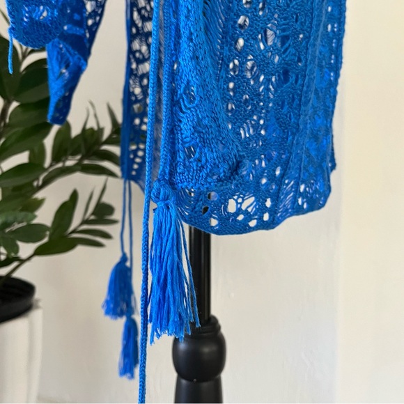 Open Knit Cover up Royal Blue Drawstring ruched sides one size - Picture 8 of 12